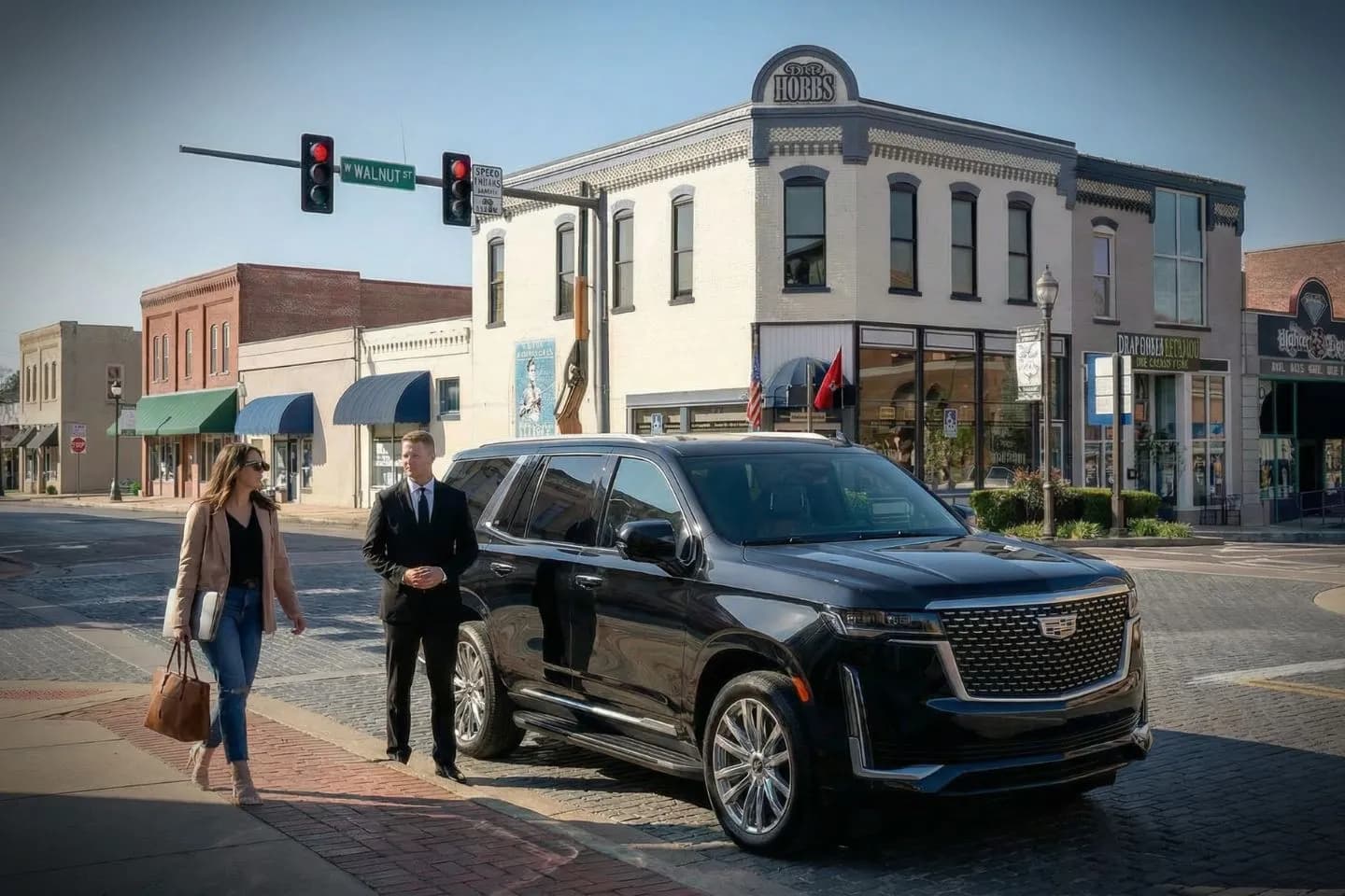 Chauffeur Service in Arkansas, AR Chauffeur opening door for client using Arkansas AR chauffeur service at airport terminal pickup zone
