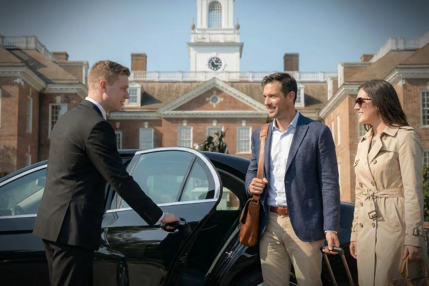 Chauffeur Service in Delaware, DE Chauffeur opening luxury vehicle door for Delaware DE Chauffeur Service business client arrival in Delaware