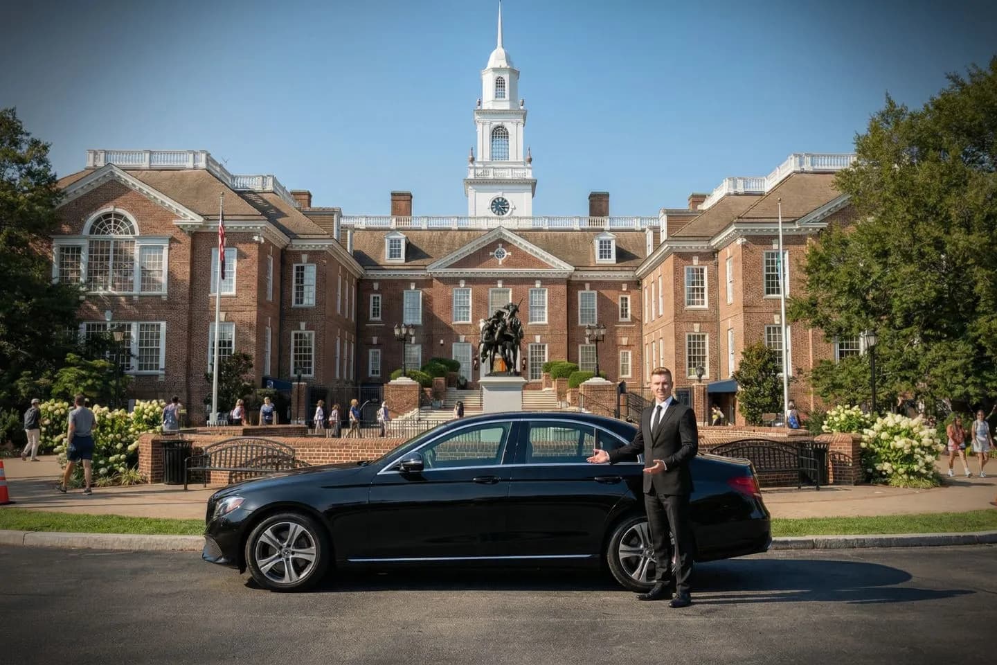 Chauffeur Service in Delaware, DE Luxury sedan with professional driver offering Delaware DE Chauffeur Service airport transfers in Wilmington