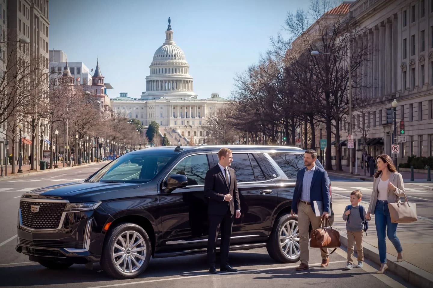 Chauffeur Service in Washington, DC Professional chauffeur opening car door in Washington, DC Chauffeur Service city ride downtown DC