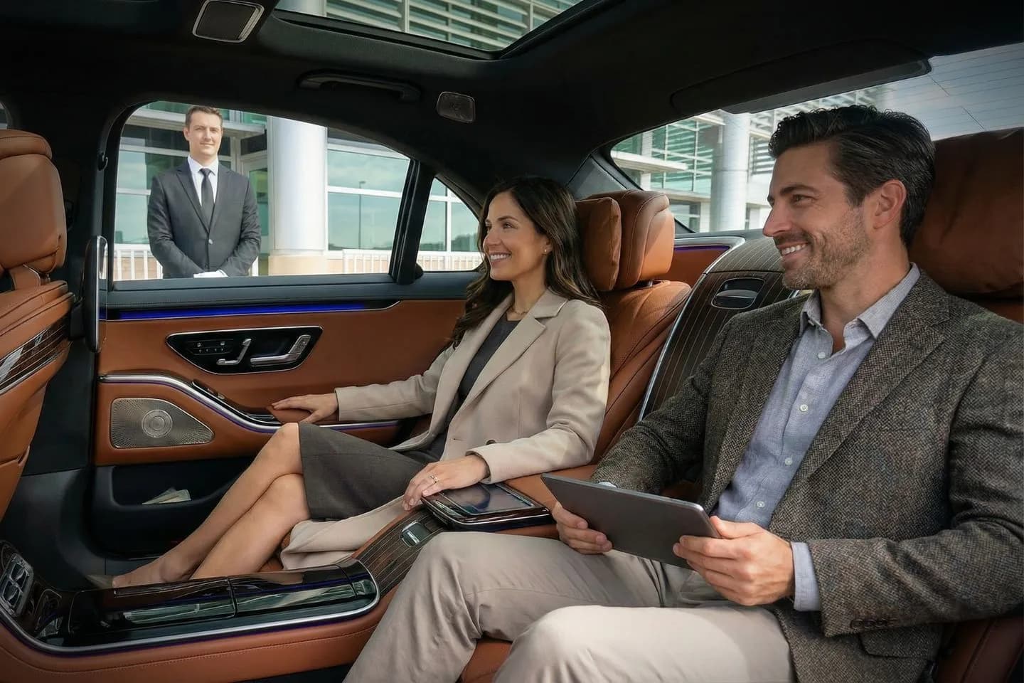 Airport Car Service in Georgia, GA Georgia, GA Car Service chauffeur assisting passenger with luggage at airport curbside