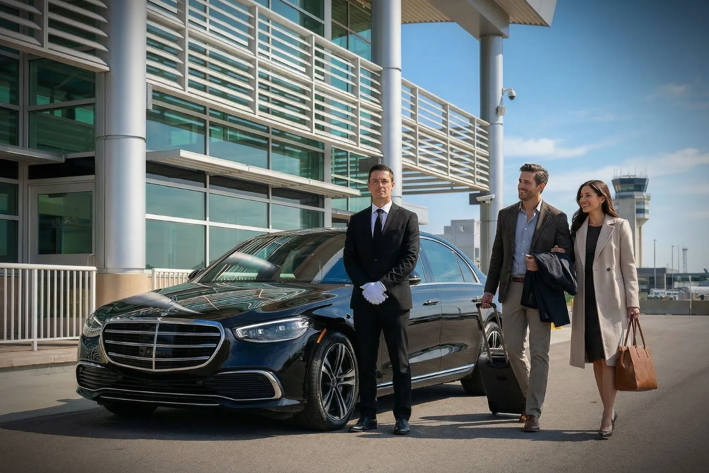 Airport Car Service in Georgia, GA Chauffeur opening door for client using Georgia, GA Car Service luxury vehicle downtown