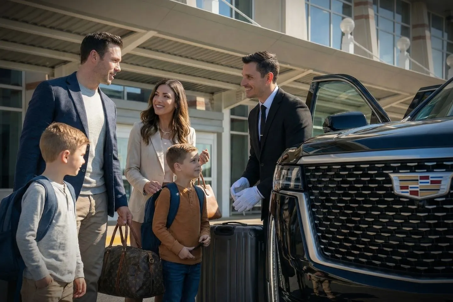 Airport Car Service in Illinois, IL Executive Illinois, IL car service with chauffeur opening door for business traveler in downtown area