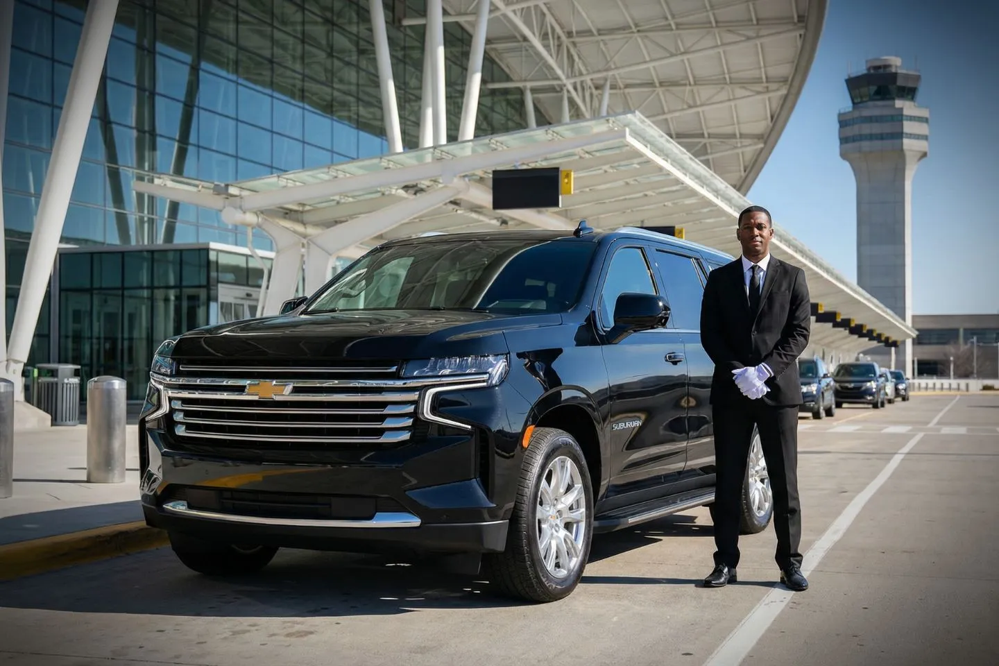Airport Car Service in Indiana, IN Chauffeur opening door for client using Indiana, IN Car Service in downtown city setting