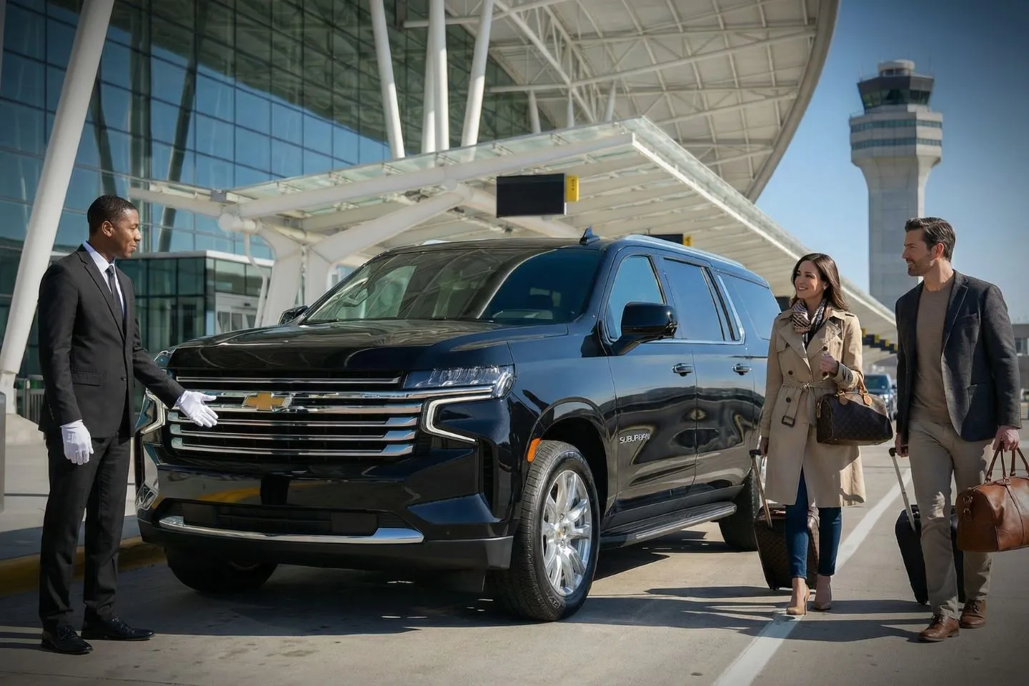 Airport Car Service in Indiana, IN Indiana, IN Car Service black SUV providing airport transfer with luggage assistance