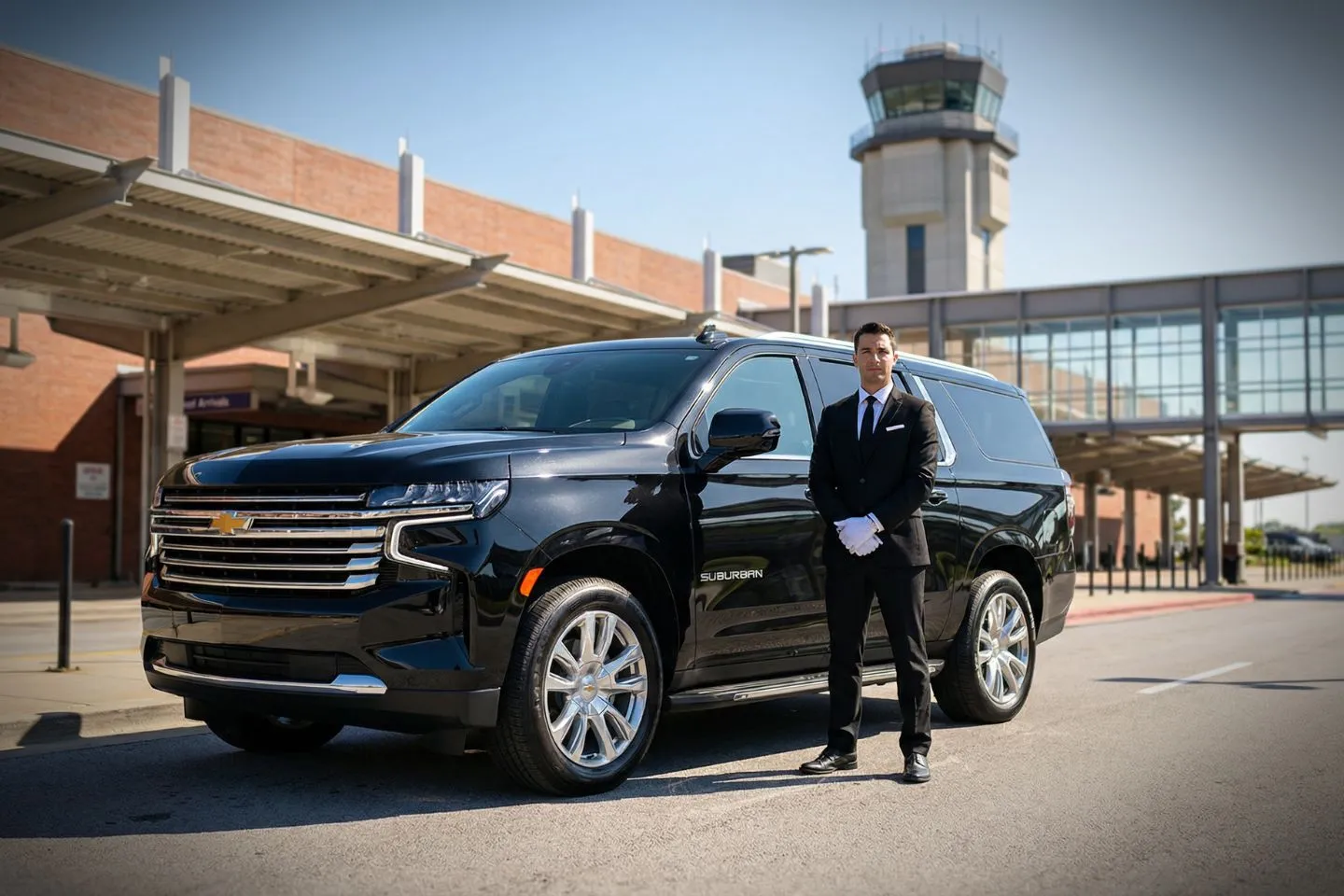 Airport Car Service in Iowa, IA Iowa, IA Car Service executive car arriving at corporate event venue with client onboard