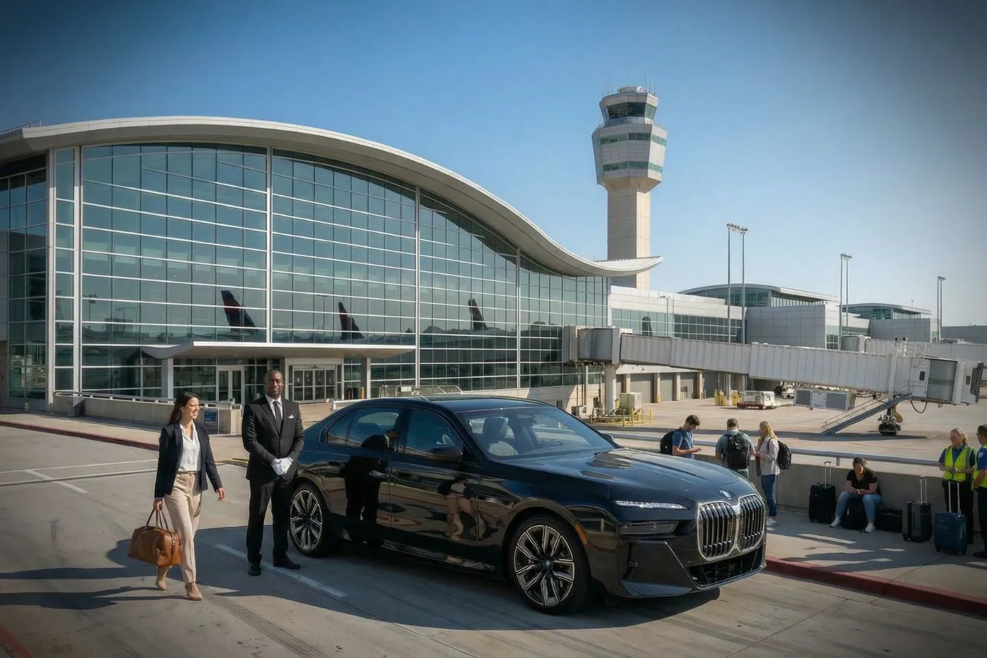 Airport Car Service in Kansas, KS Professional chauffeur driving Kansas, KS Car Service vehicle through city streets at night