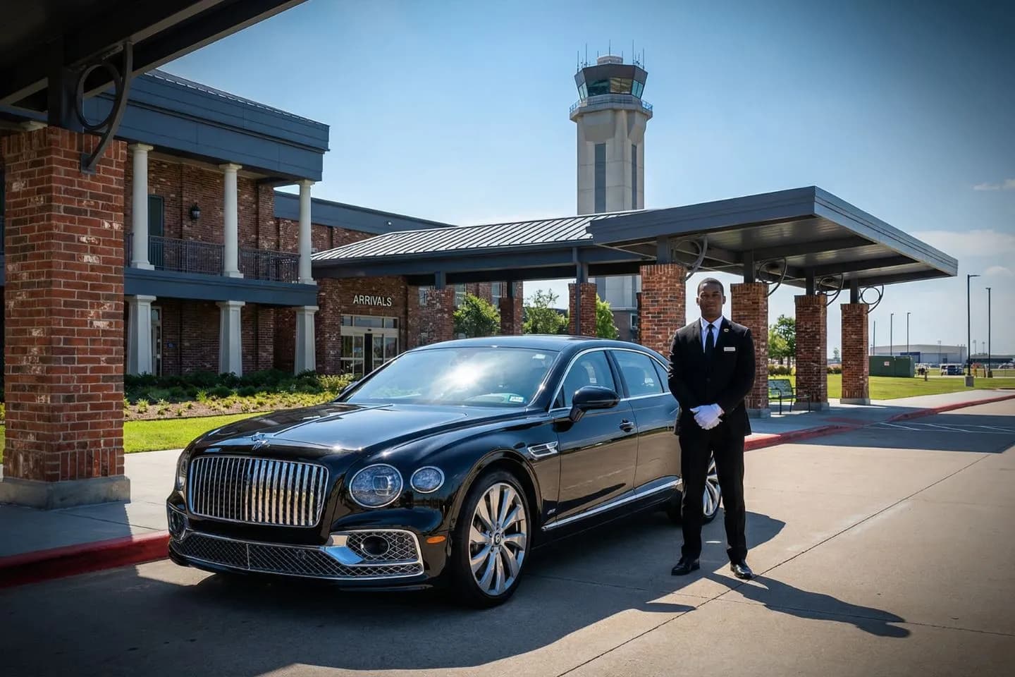 Airport Car Service in Louisiana, LA Chauffeur opening door for client using Louisiana car service in downtown Louisiana