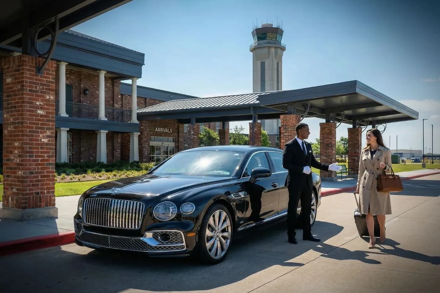 Airport Car Service in Louisiana, LA Executive black car from Louisiana, LA Car Service parked at hotel entrance