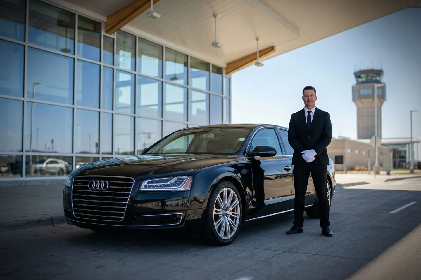 Airport Car Service in Michigan, MI Michigan MI Car Service private chauffeur sedan on highway travel across Michigan landscape daytime