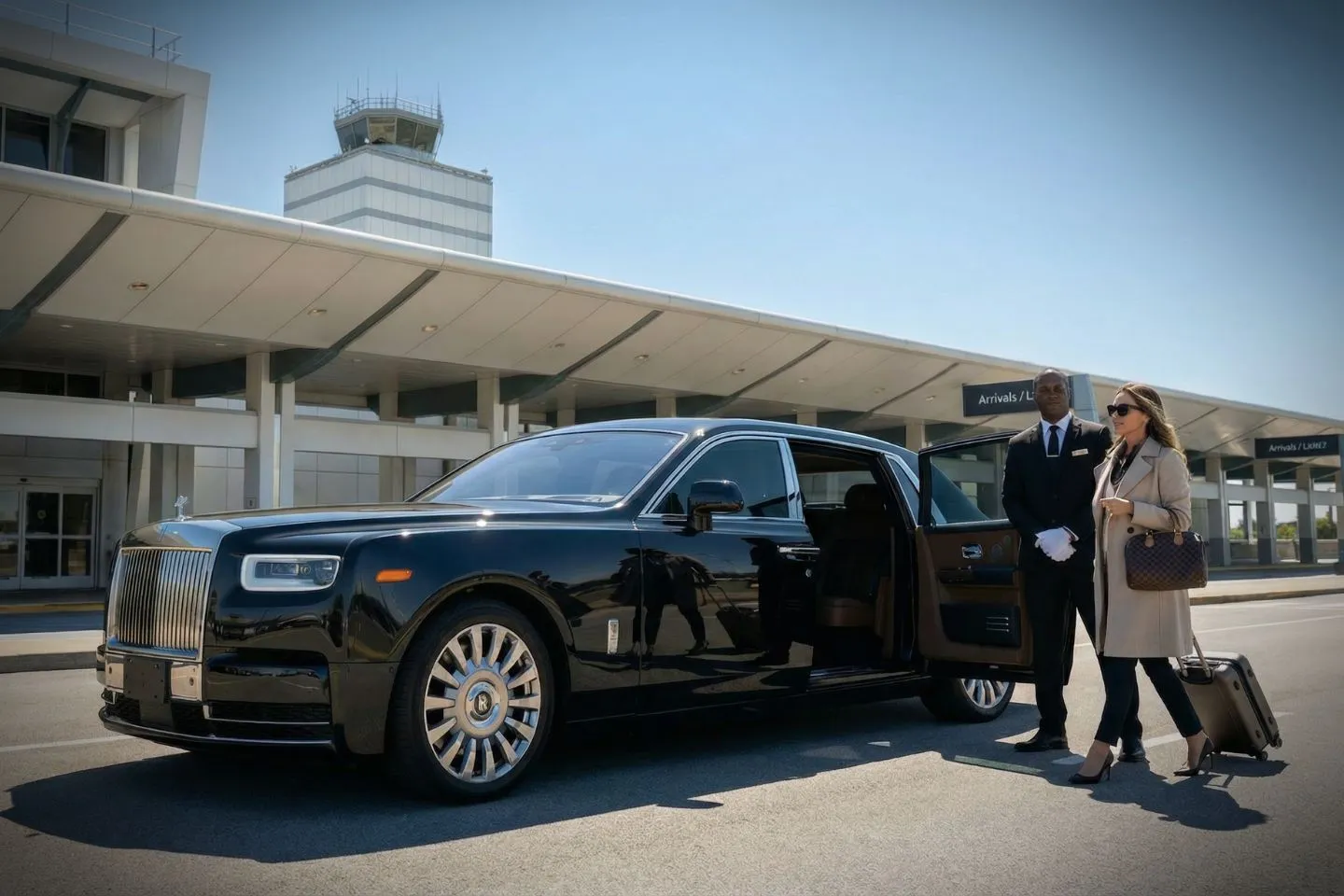 Airport Car Service in Mississippi, MS Mississippi MS Car Service luxury chauffeur sedan waiting at airport terminal pickup