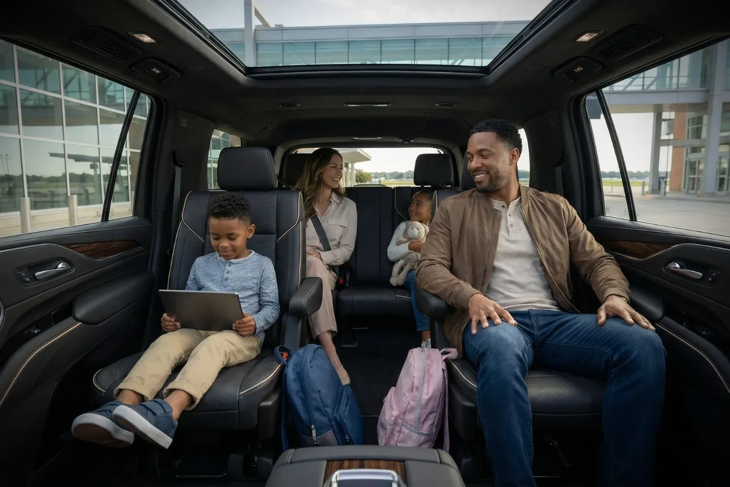 Airport Car Service in South Carolina, SC Airport transfer vehicle from South Carolina, SC Car Service with driver assisting passenger luggage at terminal