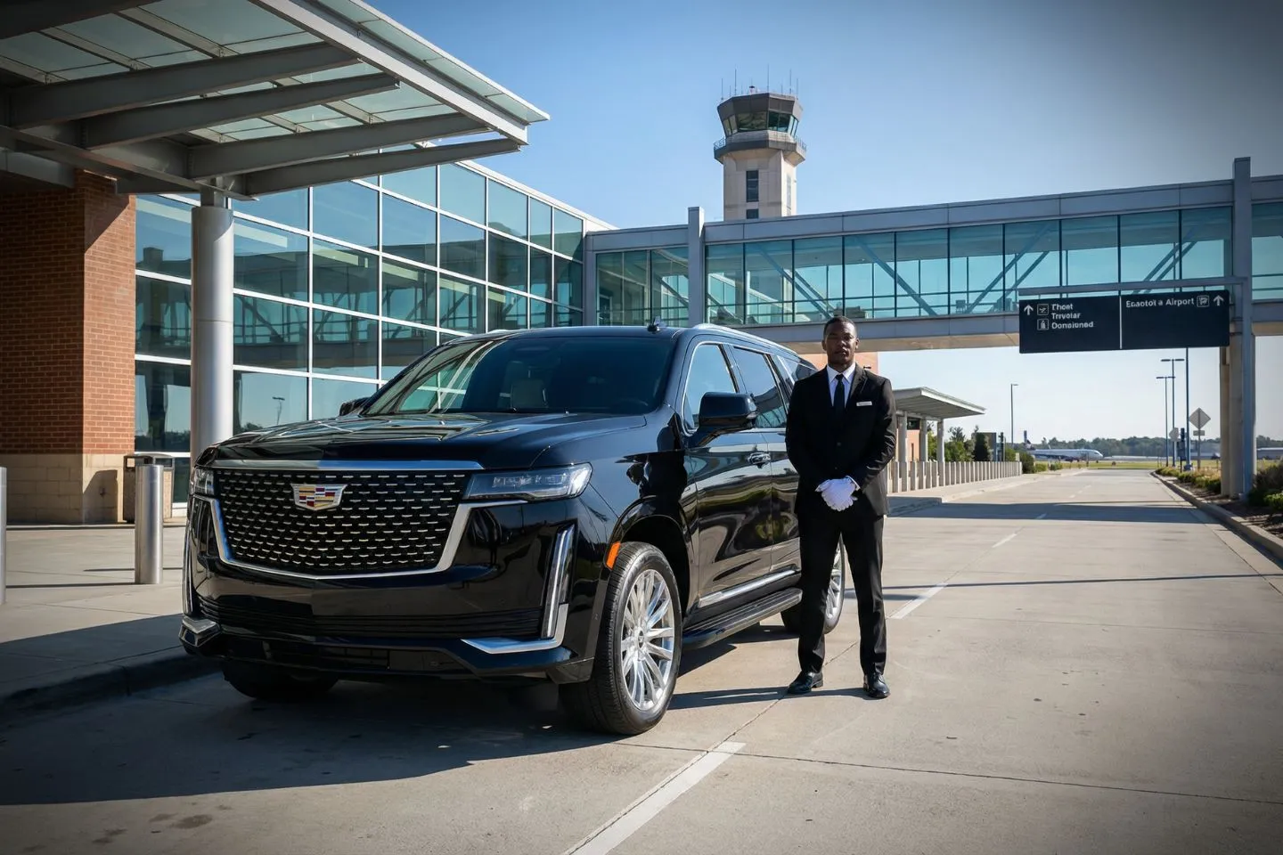 Airport Car Service in South Carolina, SC Business travel car service South Carolina, SC Car Service sedan waiting outside corporate building