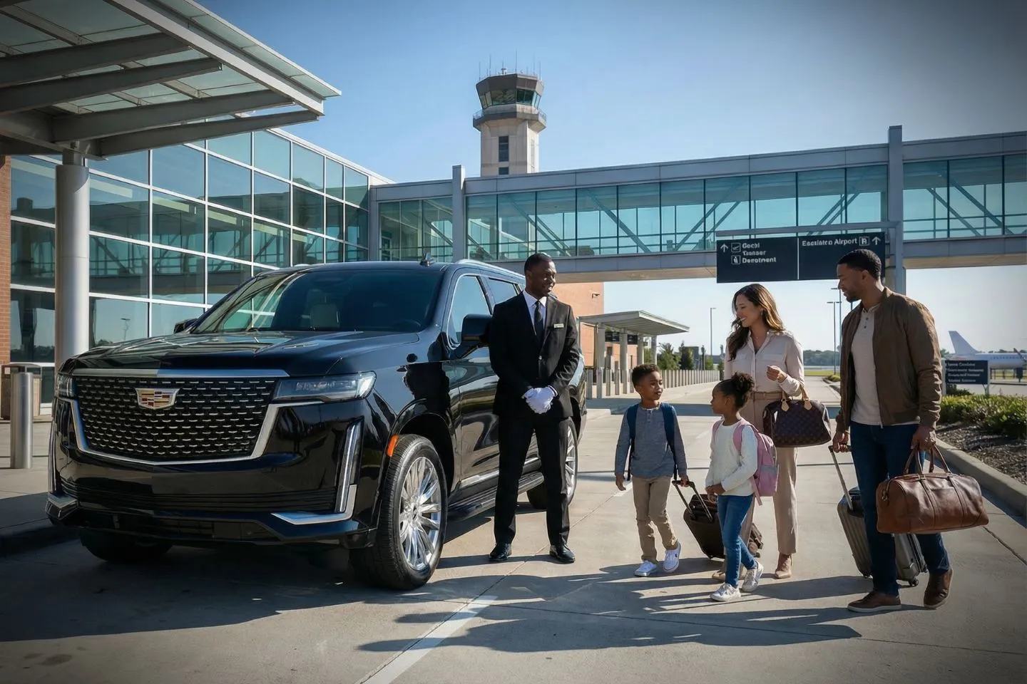 Airport Car Service in South Carolina, SC Night time chauffeur ride South Carolina, SC Car Service premium vehicle city lights background South Carolina