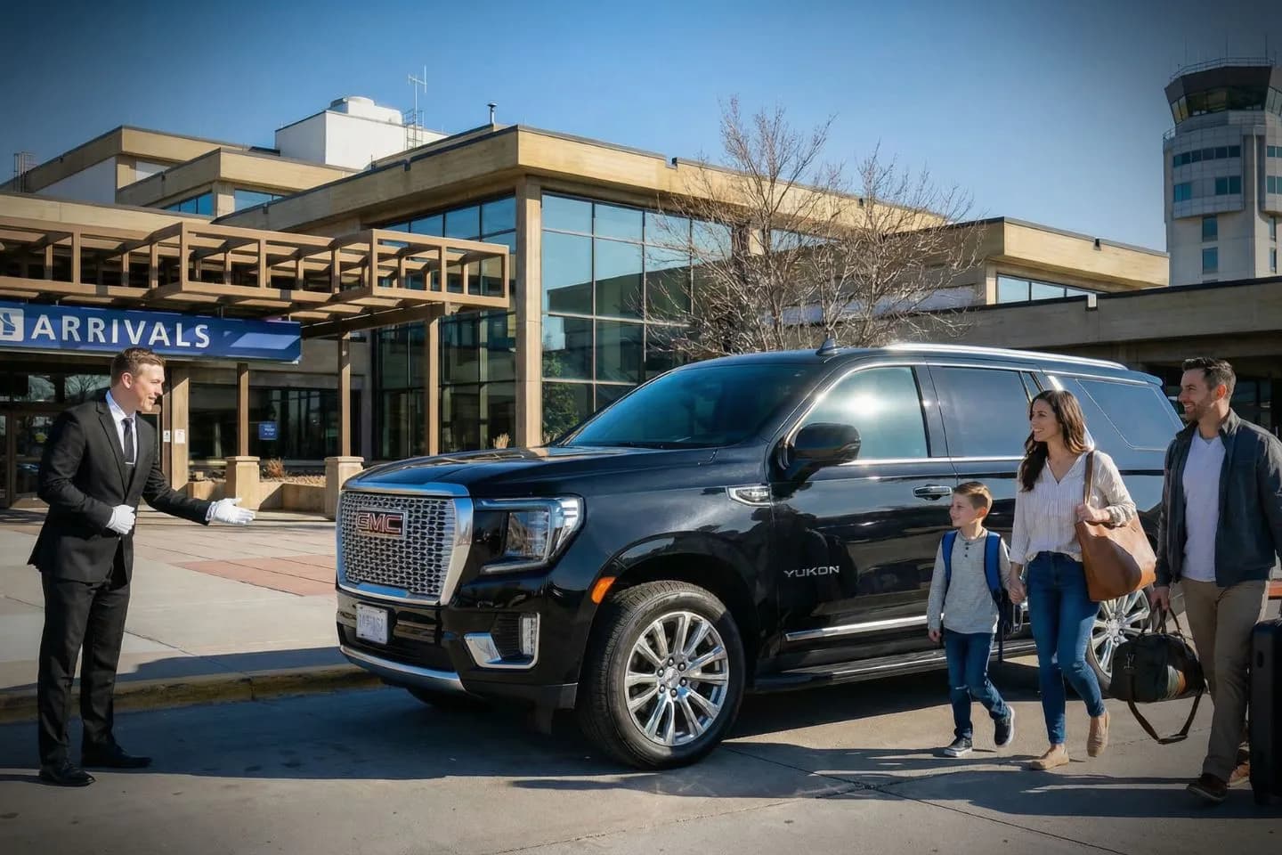 Airport Car Service in South Dakota, SD Black SUV for South Dakota, SD Car Service executive travel on city roads with clean interior and driver