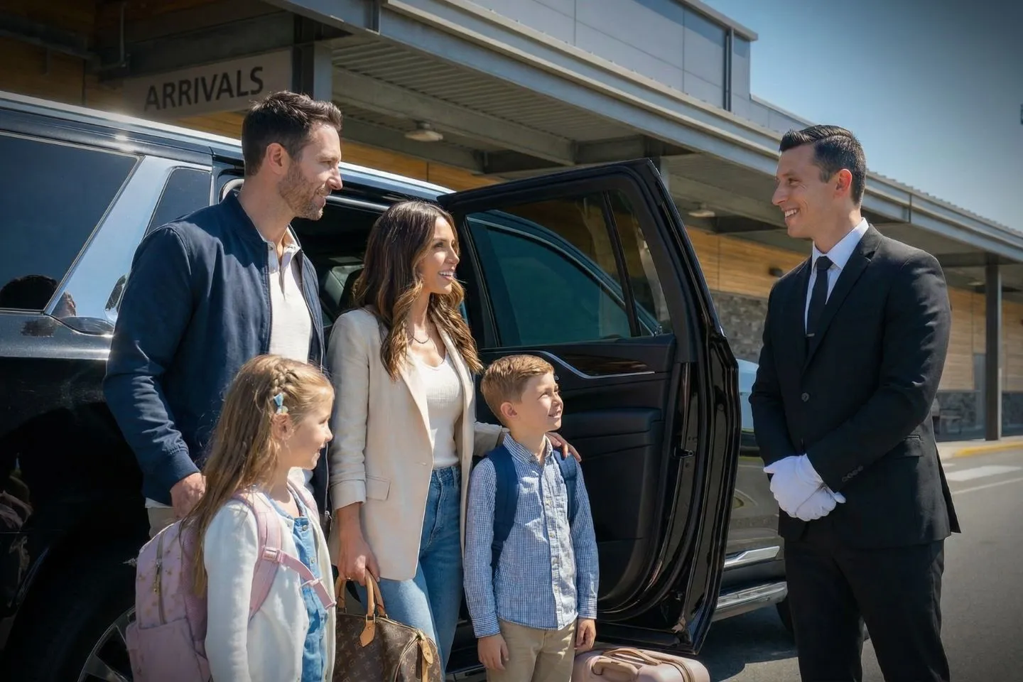 Airport Car Service in Washington, WA Chauffeur opening door for passenger using Washington WA car service luxury vehicle