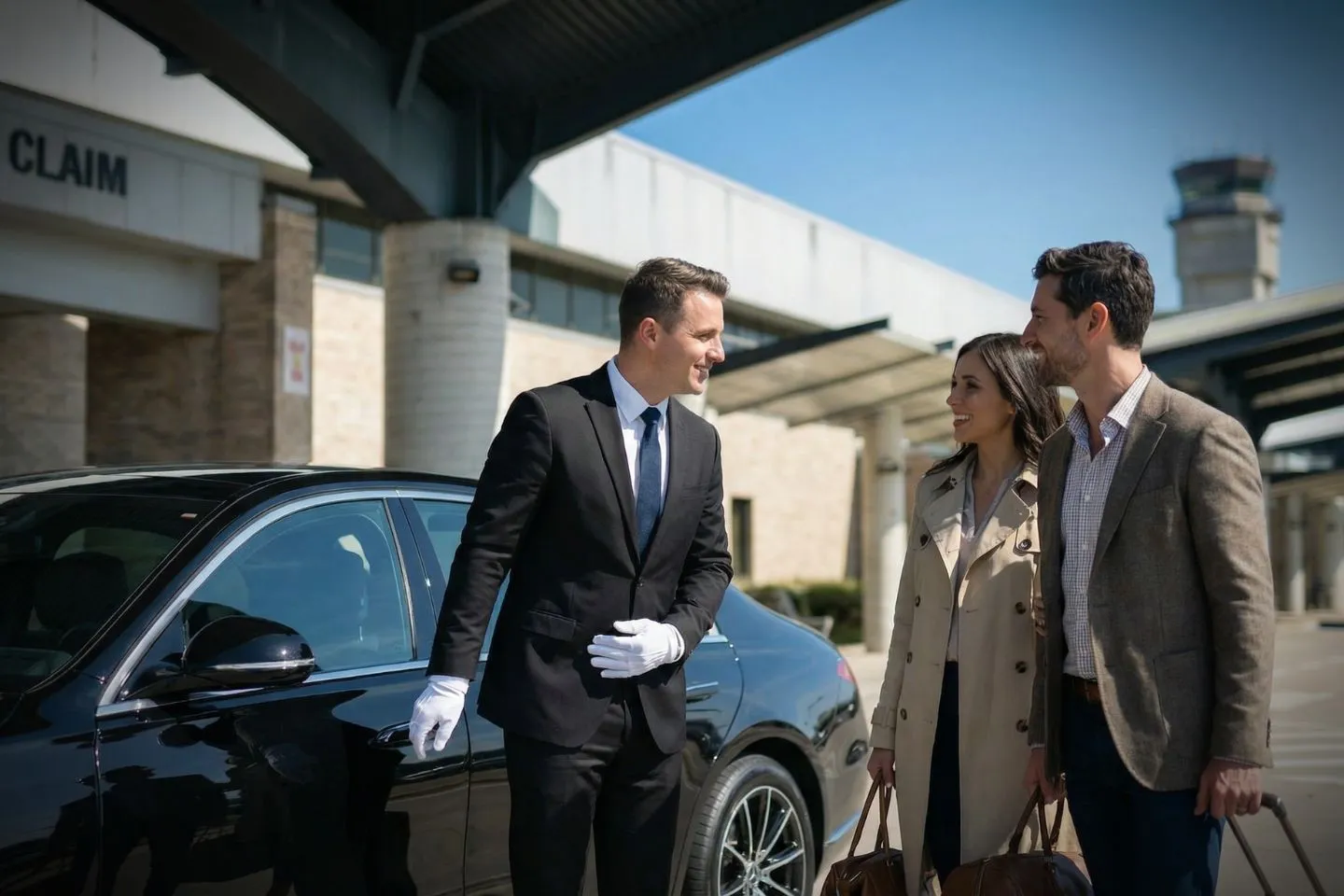 Airport Car Service in Wisconsin, WI Black SUV from Wisconsin car service driving through urban streets during business travel trip