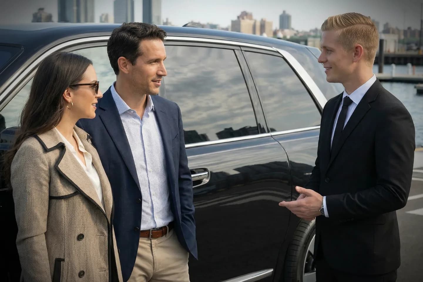 New York Skyports Seaplane Base (NYS) Airport Car Service Black SUV providing New York Skyports Seaplane Base (NYS) Car Service in downtown Brooklyn streets