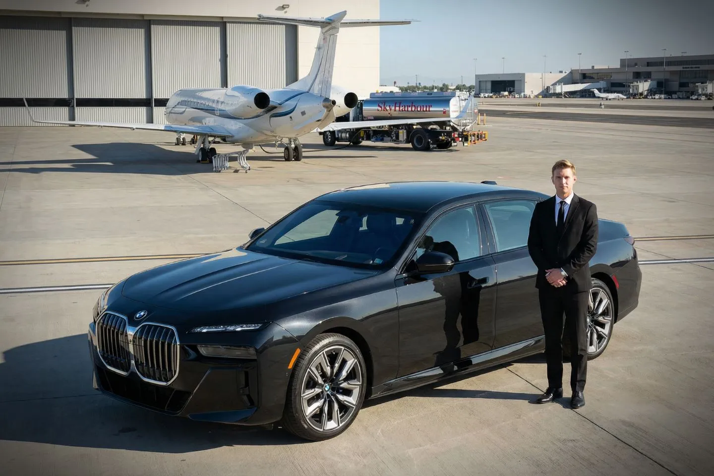 San Jose Mineta International (SJC) Airport Car Service LBE Car Service chauffeur assisting passenger at SJC terminal