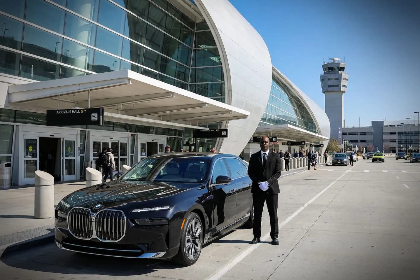 San Jose Mineta International (SJC) Airport Car Service San Jose Mineta International (SJC) Car Service luxury sedan at airport terminal California CA