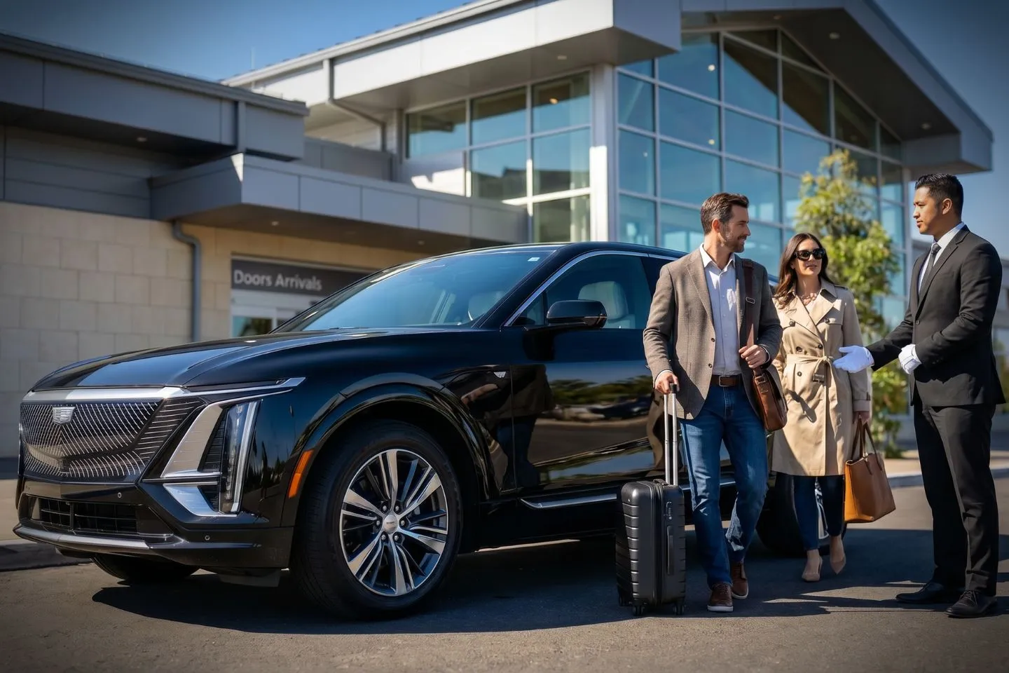 San Luis Obispo County Regional (SBP) Airport Car Service Luxury black sedan at San Luis Obispo County Regional Airport SBP terminal in California