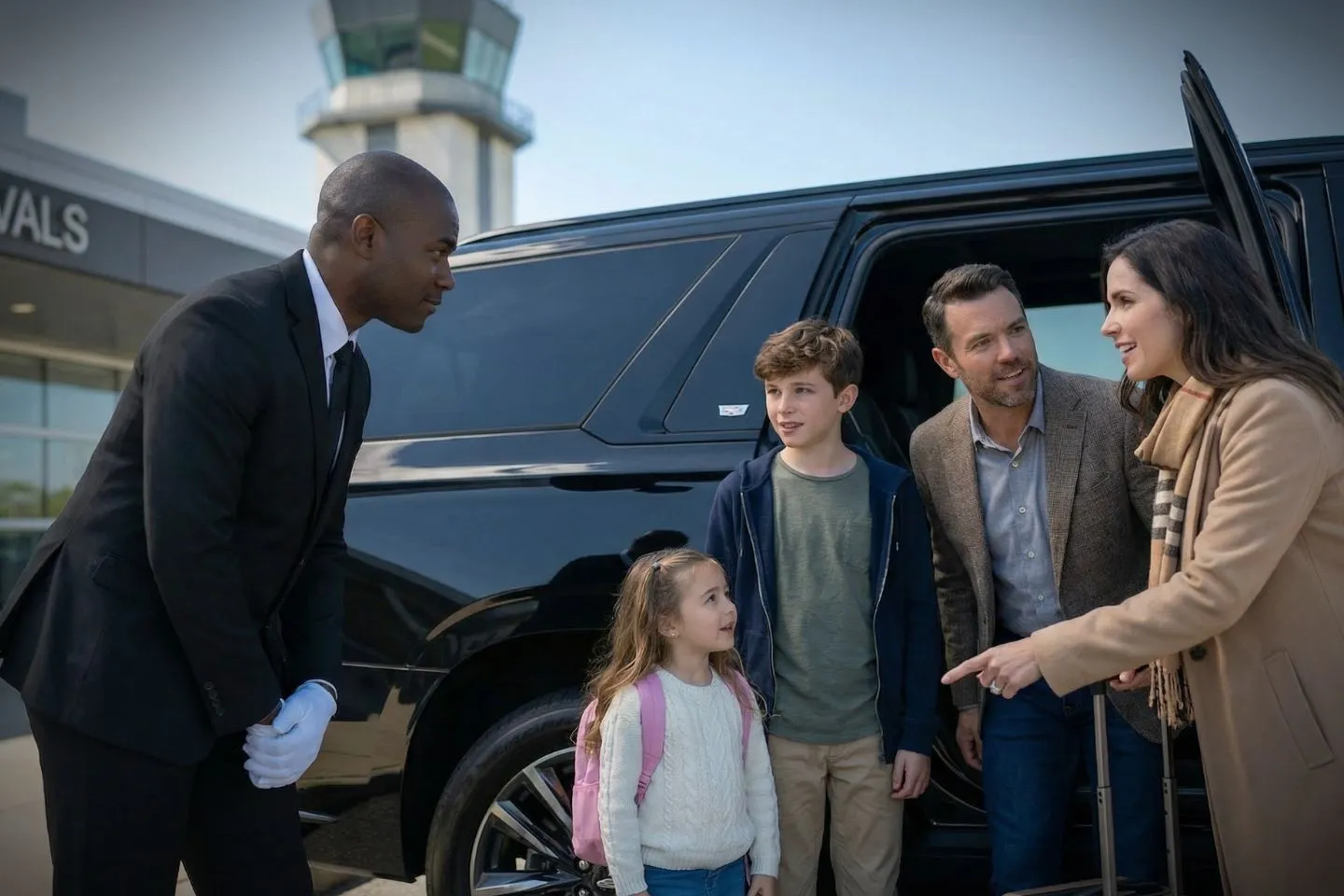 Westfield-Barnes Regional (BAF) Airport Car Service Union Limousine chauffeur greeting charter guest at BAF Westfield Barnes Regional airport