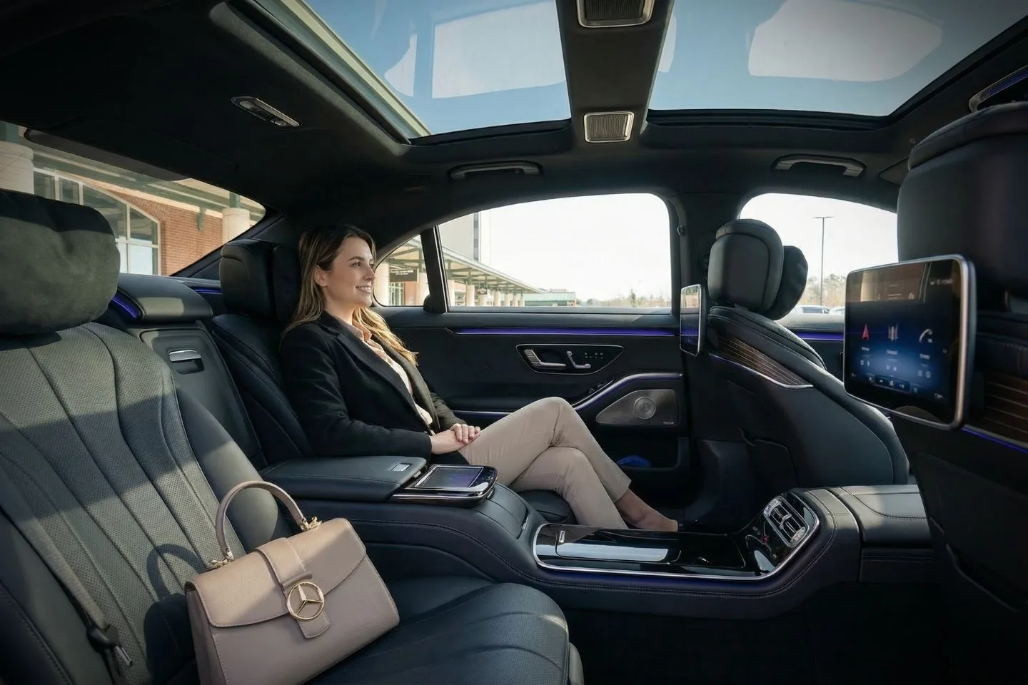 Savannah/Hilton Head International (SAV) Airport Car Service Mercedes Benz S Class offering Savannah Hilton Head SAV airport transportation to the Historic District and River Street