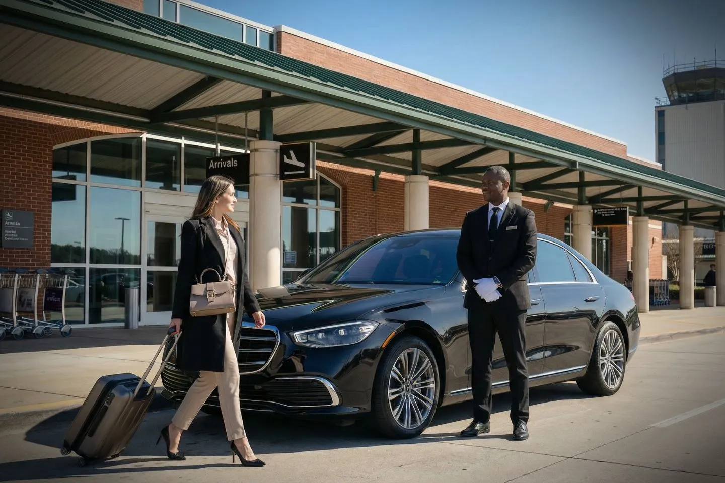 Savannah/Hilton Head International (SAV) Airport Car Service Union Limousine chauffeur greeting guest at SAV Savannah Hilton Head airport baggage claim