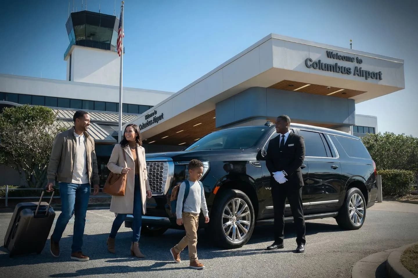 Columbus Metropolitan (CSG) Airport Car Service Union Limousine chauffeur greeting military family at CSG Columbus Metropolitan airport