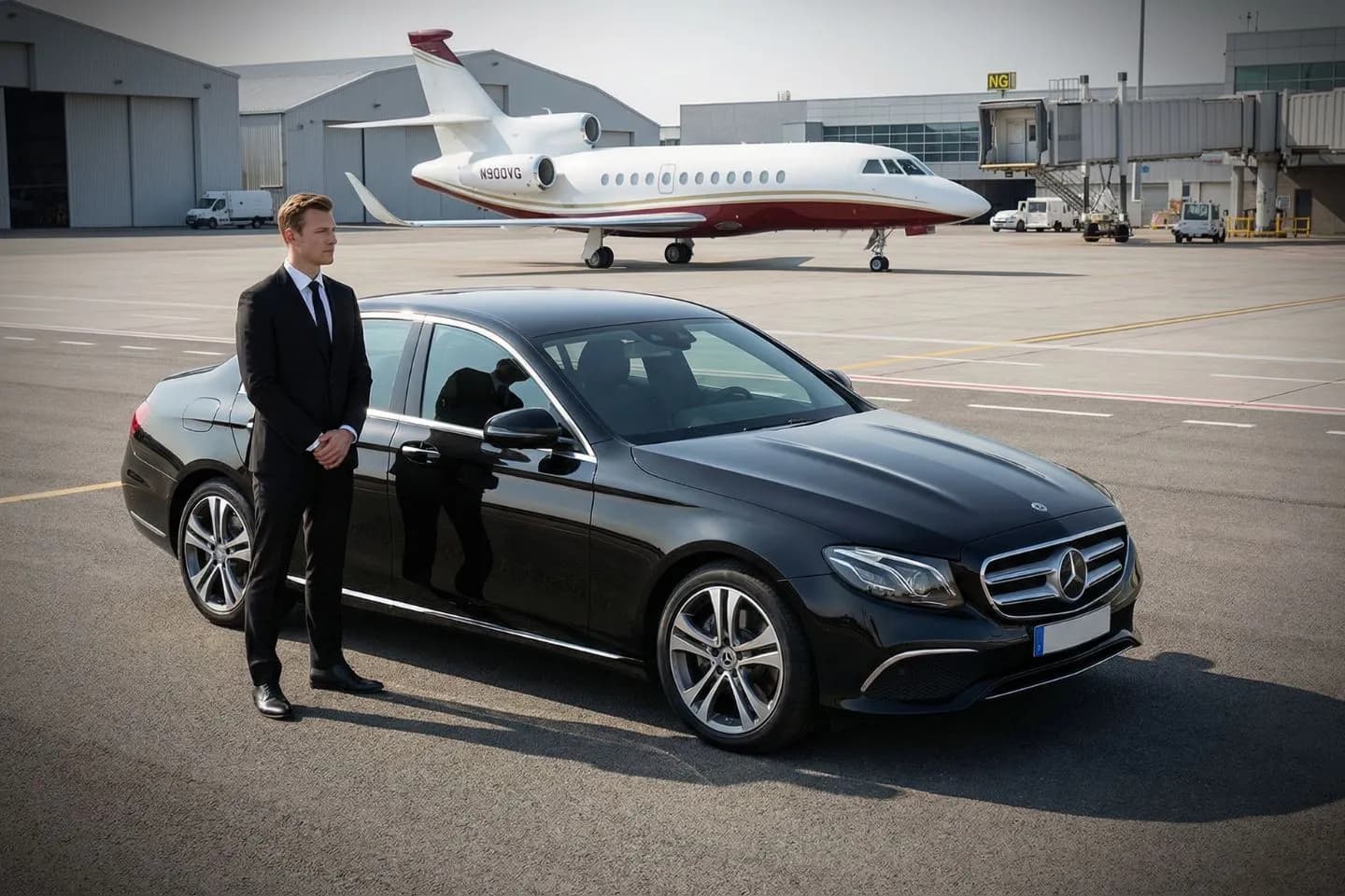 Middle Georgia Regional (MCN) Airport Car Service Black BMW 7 Series chauffeured car at Macon airport for ride to the Allman Brothers Band Museum and downtown