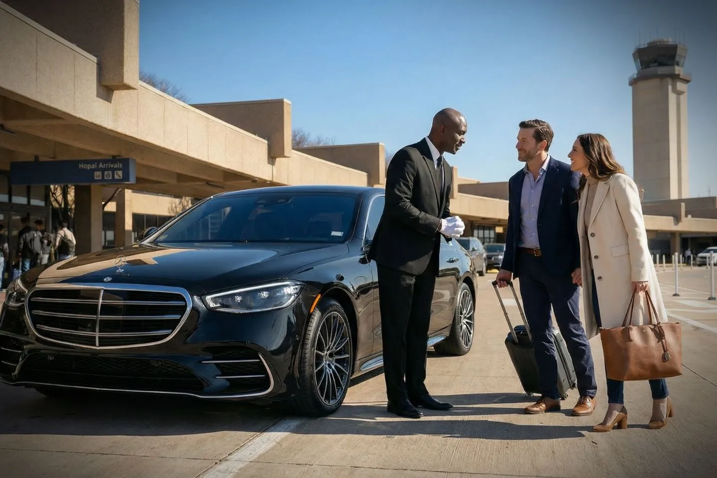 Lubbock Preston Smith International (LBB) Airport Car Service Professional chauffeur greeting passenger at LBB Airport arrivals