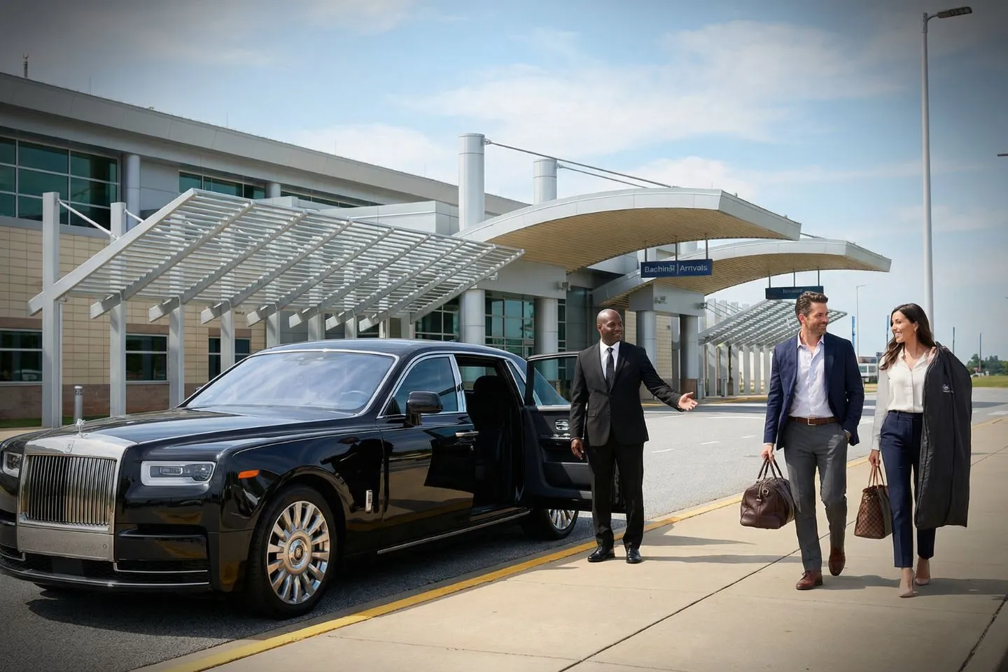 Southwest Georgia Regional (ABY) Airport Car Service Luxury black sedan at Southwest Georgia Regional Airport ABY terminal in Albany Georgia