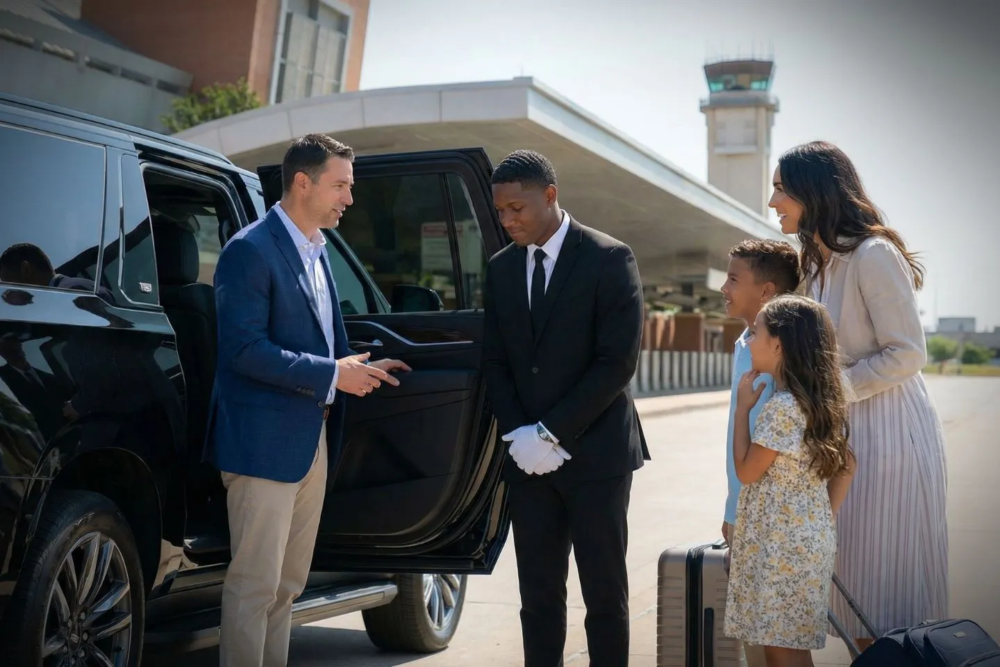 Midland International Air/Space Port (MAF) Airport Car Service Professional chauffeur greeting client at MAF Airport arrivals area