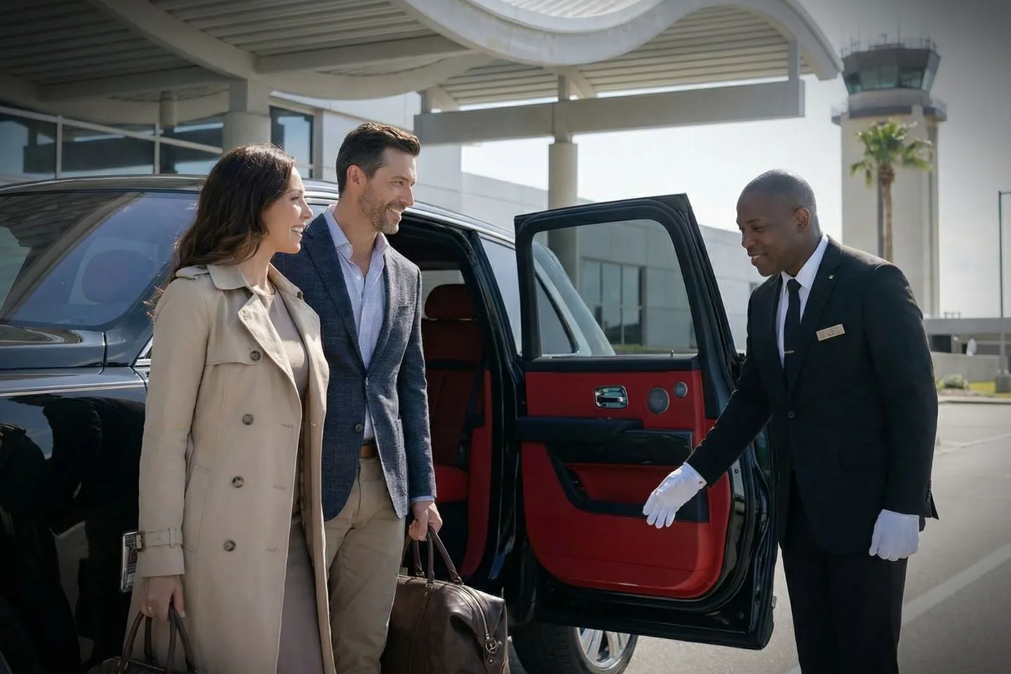 Corpus Christi International (CRP) Airport Car Service Professional chauffeur greeting client at Corpus Christi arrivals hall