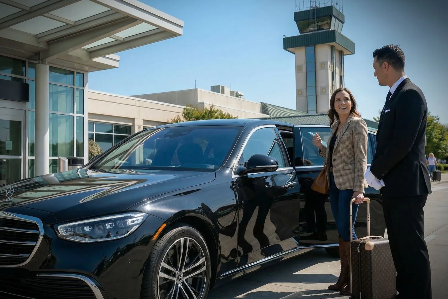 Waco Regional (ACT) Airport Car Service Professional chauffeur greeting passenger at ACT Airport arrivals