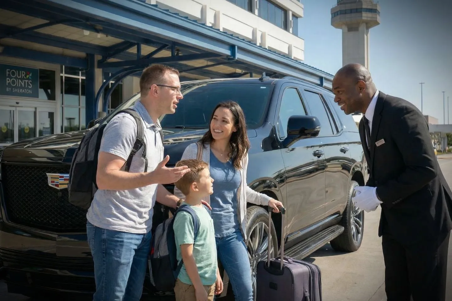 Huntsville International (HSV) Airport Car Service Union Limousine chauffeur greeting aerospace executive at HSV Huntsville International airport
