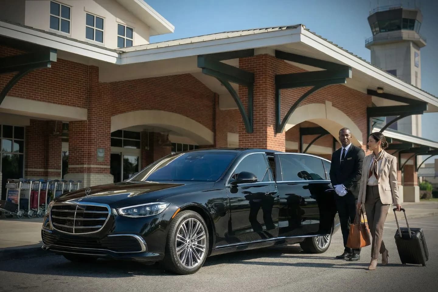 Dothan Regional (DHN) Airport Car Service Union Limousine chauffeur greeting Army Aviation guest at DHN Dothan Regional airport baggage claim