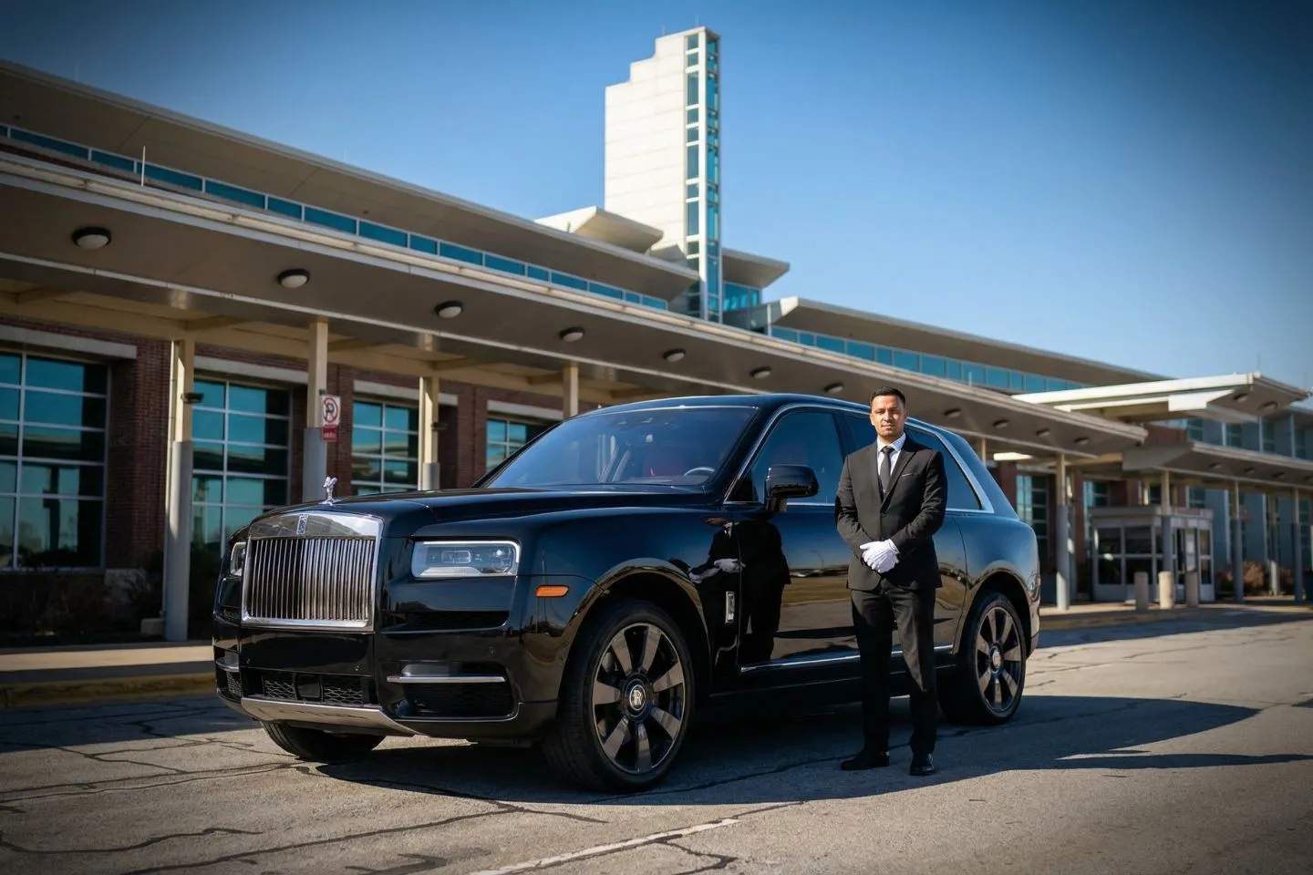Northwest Arkansas National (XNA) Airport Car Service Black BMW 7 Series chauffeured car at Northwest Arkansas airport for ride to JB Hunt Transport headquarters in Lowell