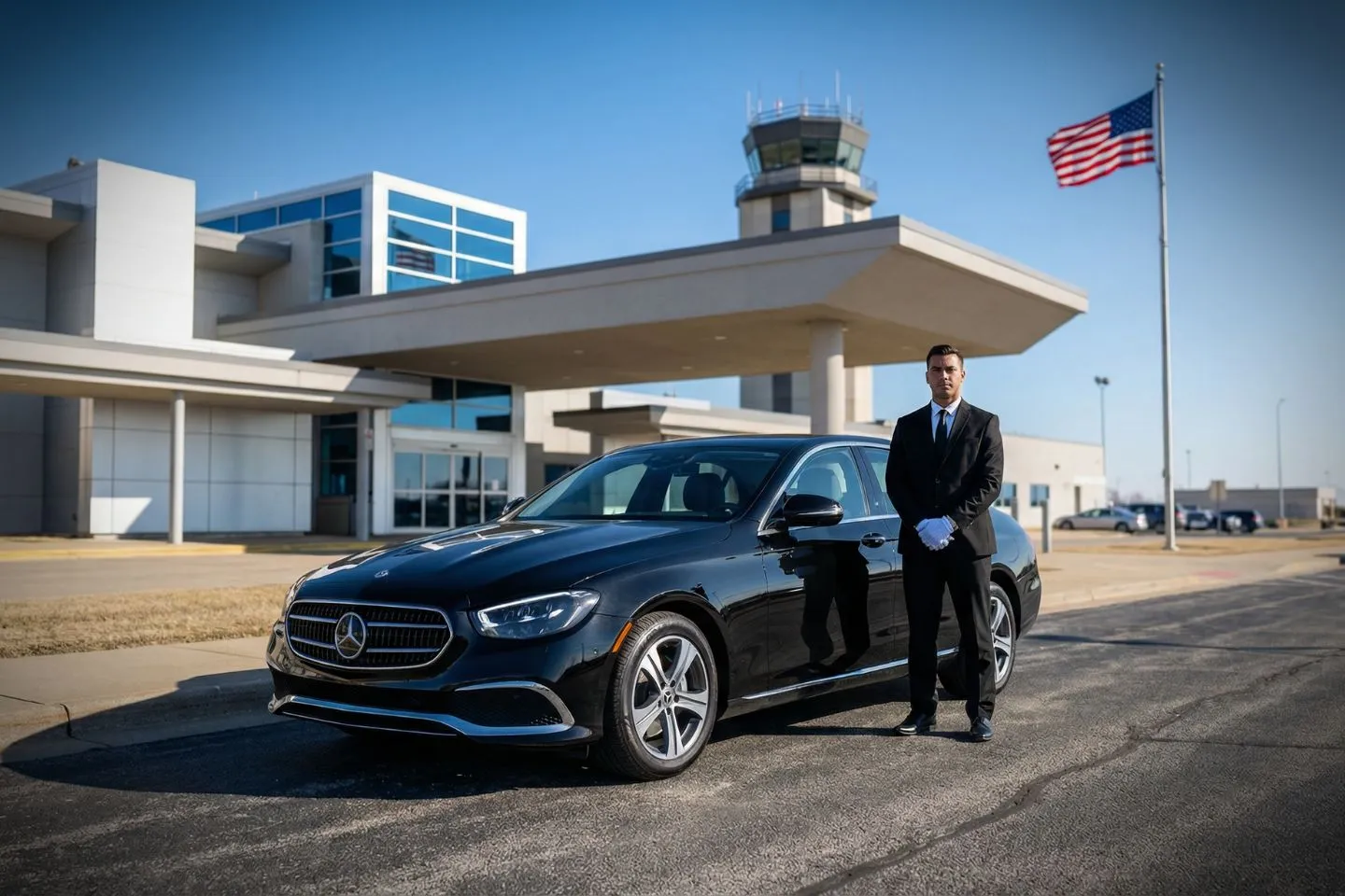 Eastern Iowa (CID) Airport Car Service Union Limousine chauffeur greeting University of Iowa parent at CID Eastern Iowa airport baggage claim