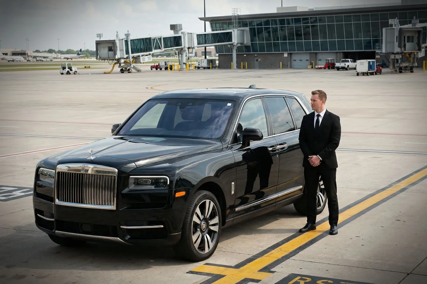 Wichita Dwight D. Eisenhower National (ICT) Airport Car Service Black luxury sedan parked at Wichita Dwight D. Eisenhower National Airport curbside