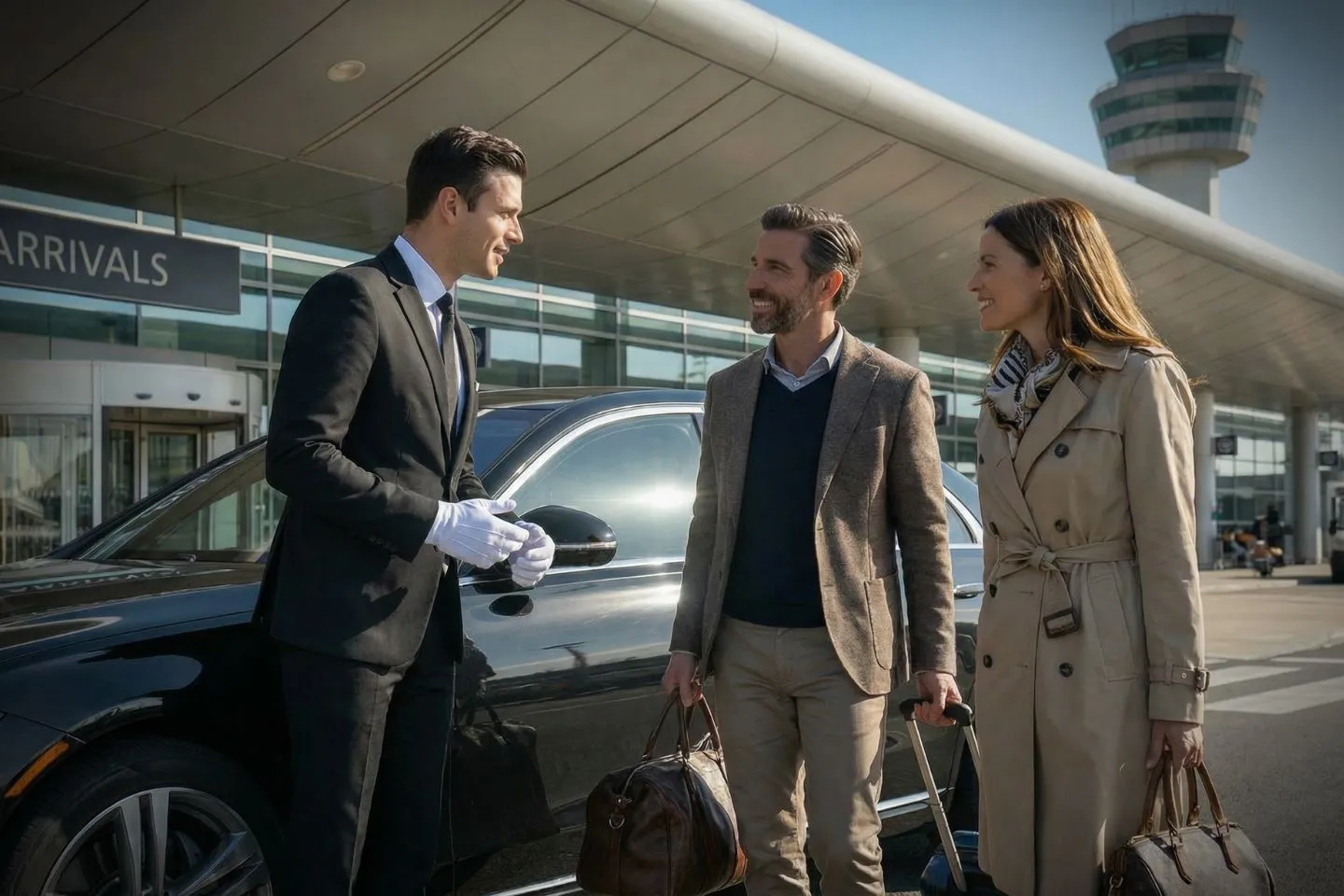 New Century AirCenter (IXD) Airport Car Service Professional chauffeur greeting passenger at IXD FBO lobby private aviation arrivals