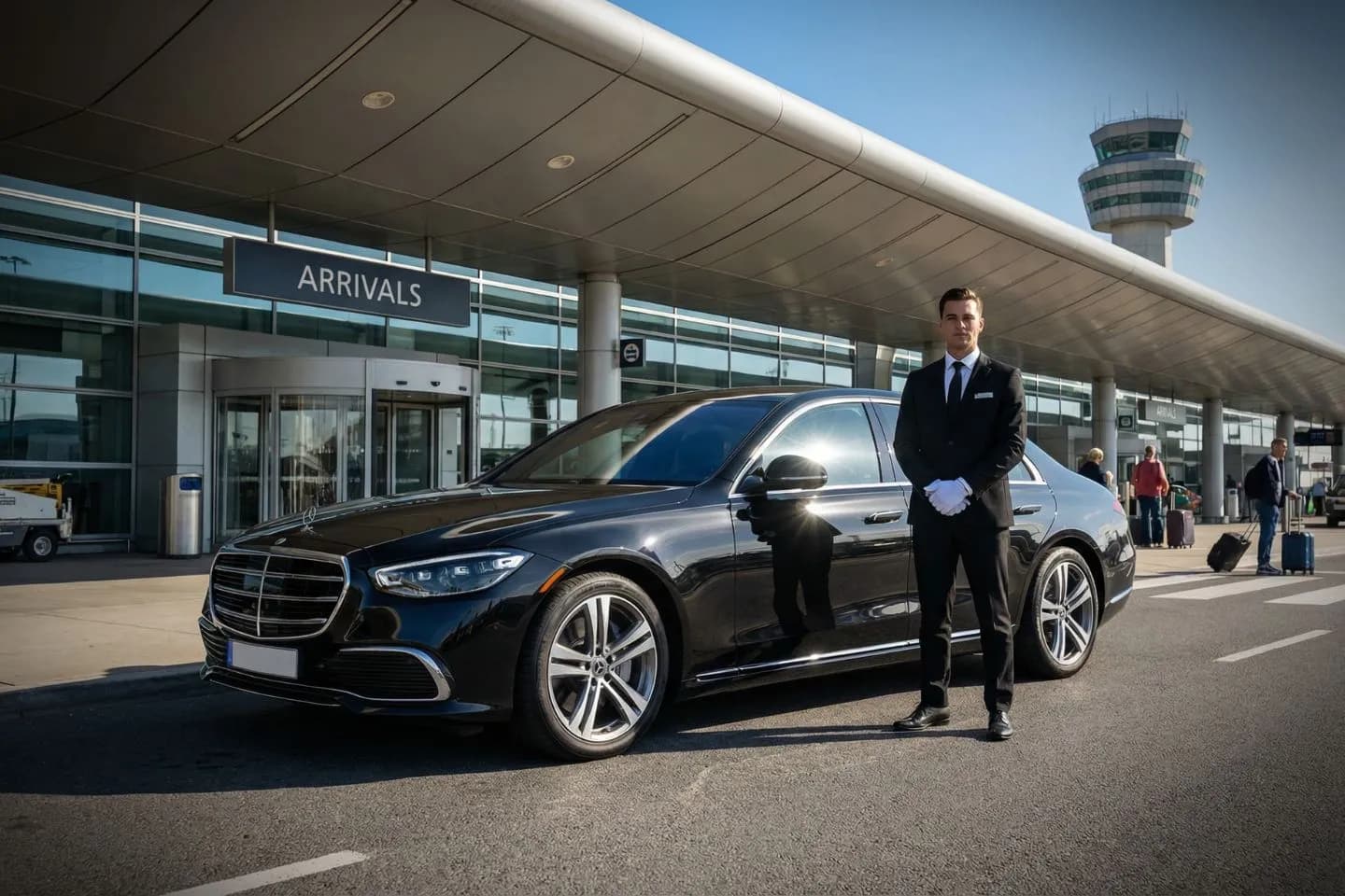 New Century AirCenter (IXD) Airport Car Service Premium SUV ready for IXD airport pickup near private jet terminal in Kansas