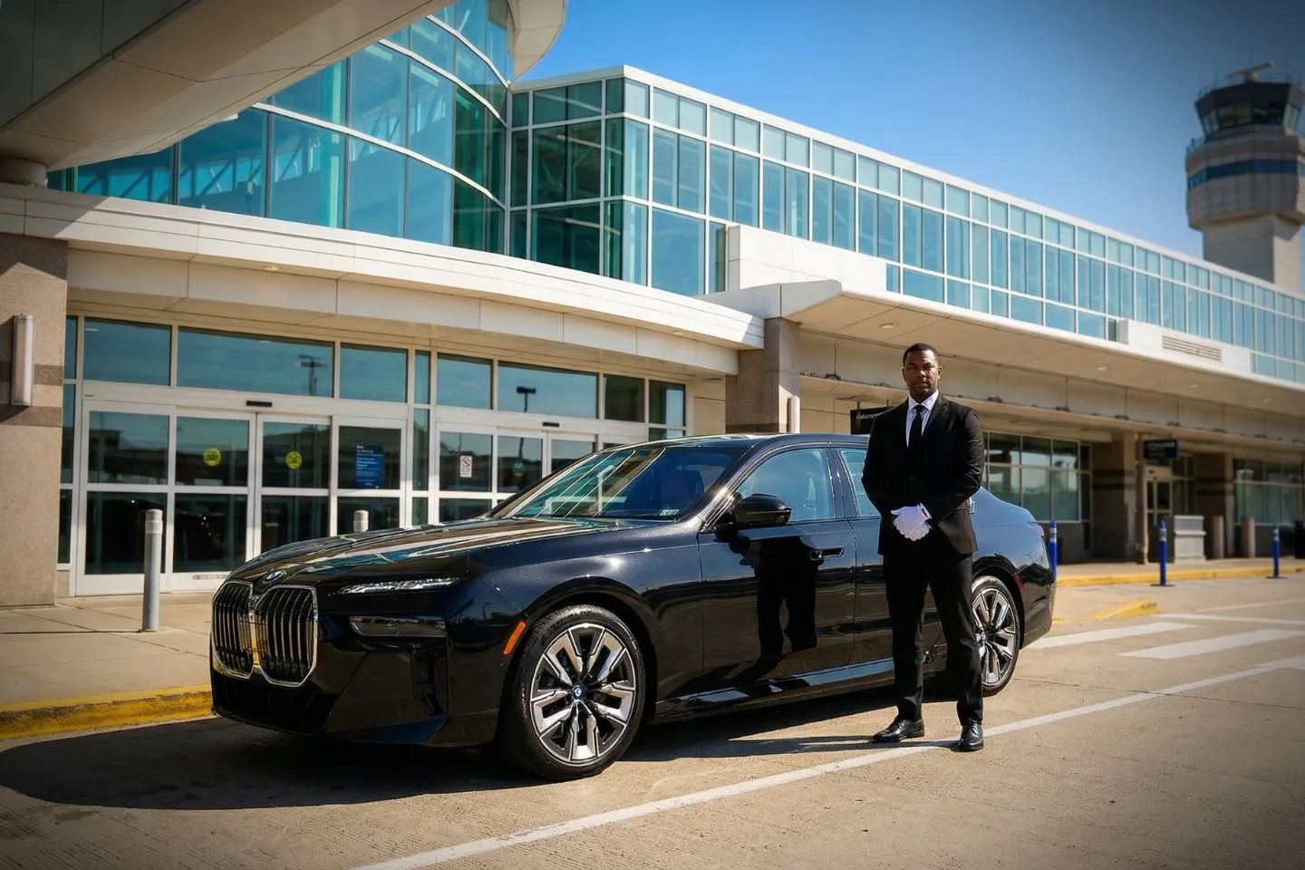 Cincinnati/Northern Kentucky International (CVG) Airport Car Service Union Limousine chauffeur greeting executive at CVG Cincinnati Northern Kentucky International airport baggage claim