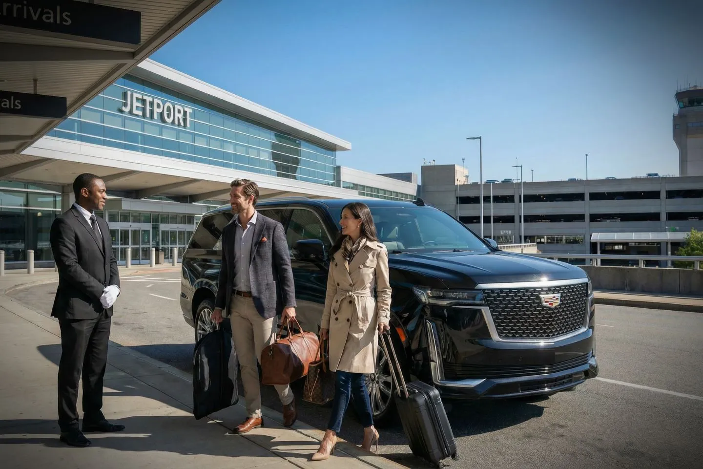 Portland International Jetport (PWM) Airport Car Service Union Limousine chauffeur greeting summer guest at PWM Portland International Jetport baggage claim