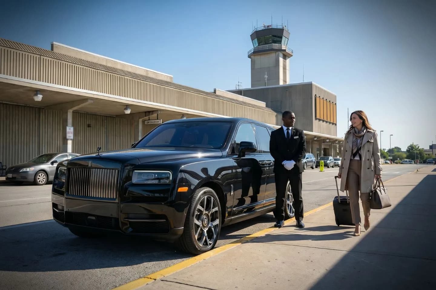 Bangor International (BGR) Airport Car Service Union Limousine chauffeur greeting Acadia summer guest at BGR Bangor International airport baggage claim