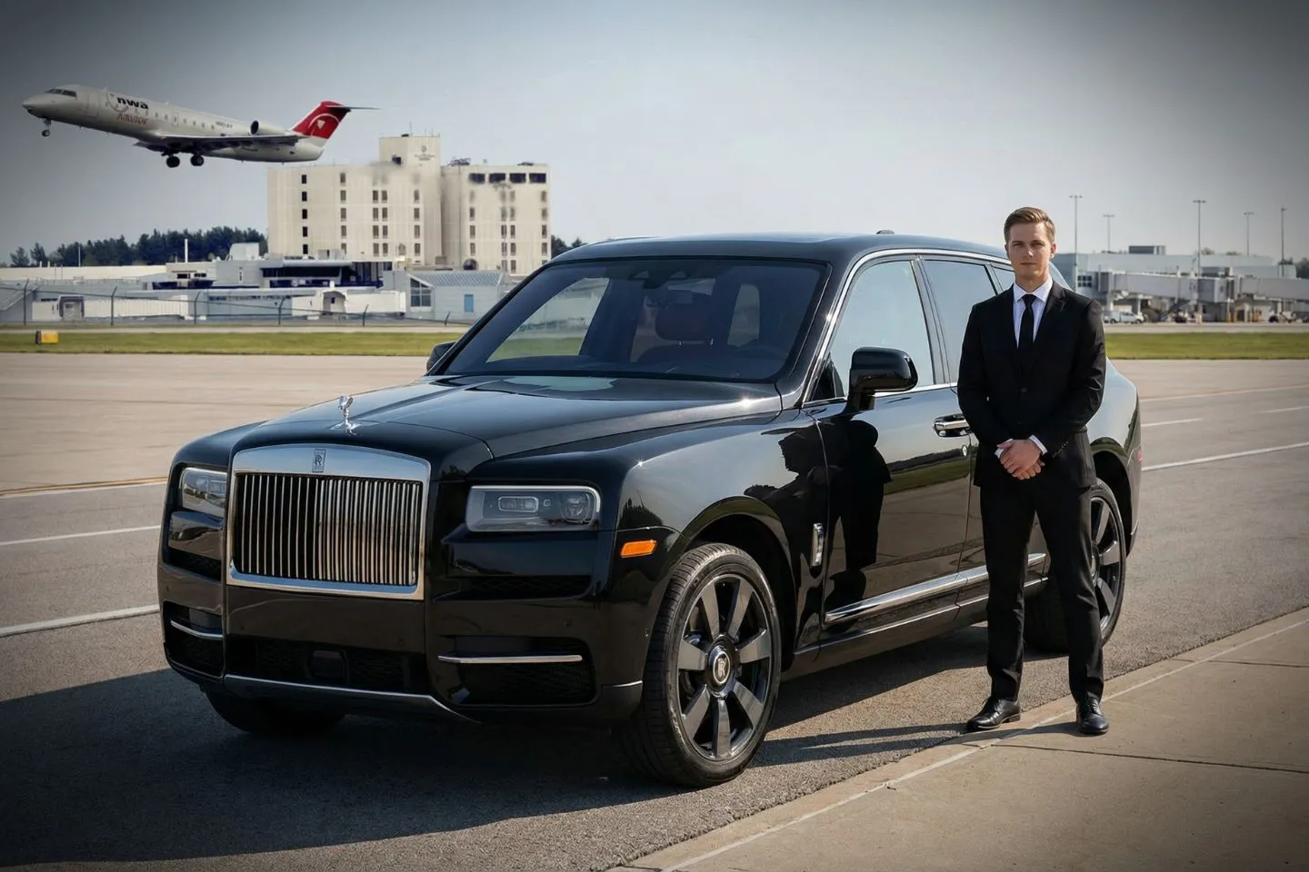 Bangor International (BGR) Airport Car Service Black Cadillac Escalade chauffeured car at Bangor airport for ride to Mount Desert Island and the Bar Harbor Inn