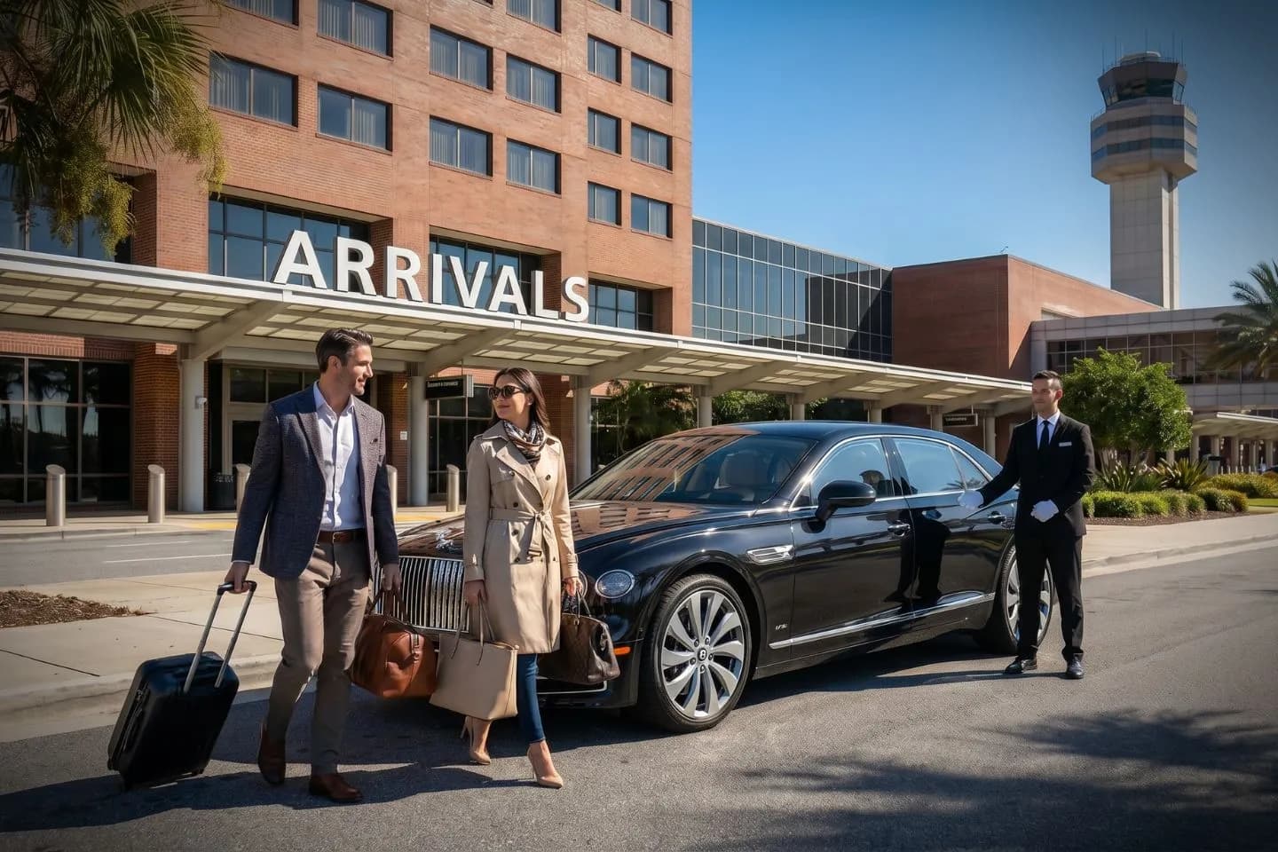 Martin State (MTN) Airport Car Service Luxury black Mercedes Benz S Class at Martin State Airport MTN terminal curbside in Middle River Maryland