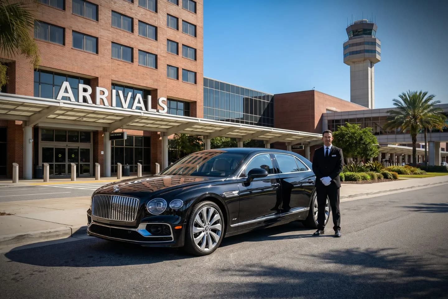 Martin State (MTN) Airport Car Service Black Cadillac Escalade chauffeured car at Martin State airport for ride to Towson and Hunt Valley business corridor