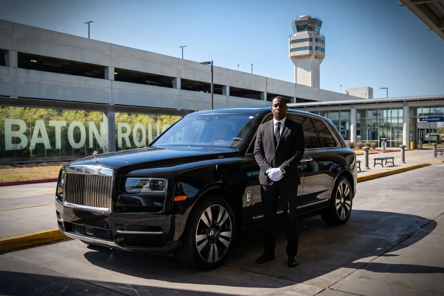 Baton Rouge Metropolitan (BTR) Airport Car Service Premium SUV ready for BTR airport pickup near LSU campus in Baton Rouge