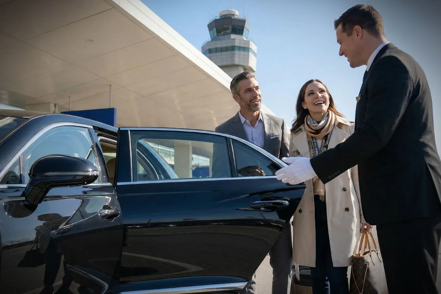 Detroit Metropolitan Wayne County (DTW) Airport Car Service Union Limousine chauffeur greeting auto industry executive at DTW Detroit Metropolitan airport baggage claim